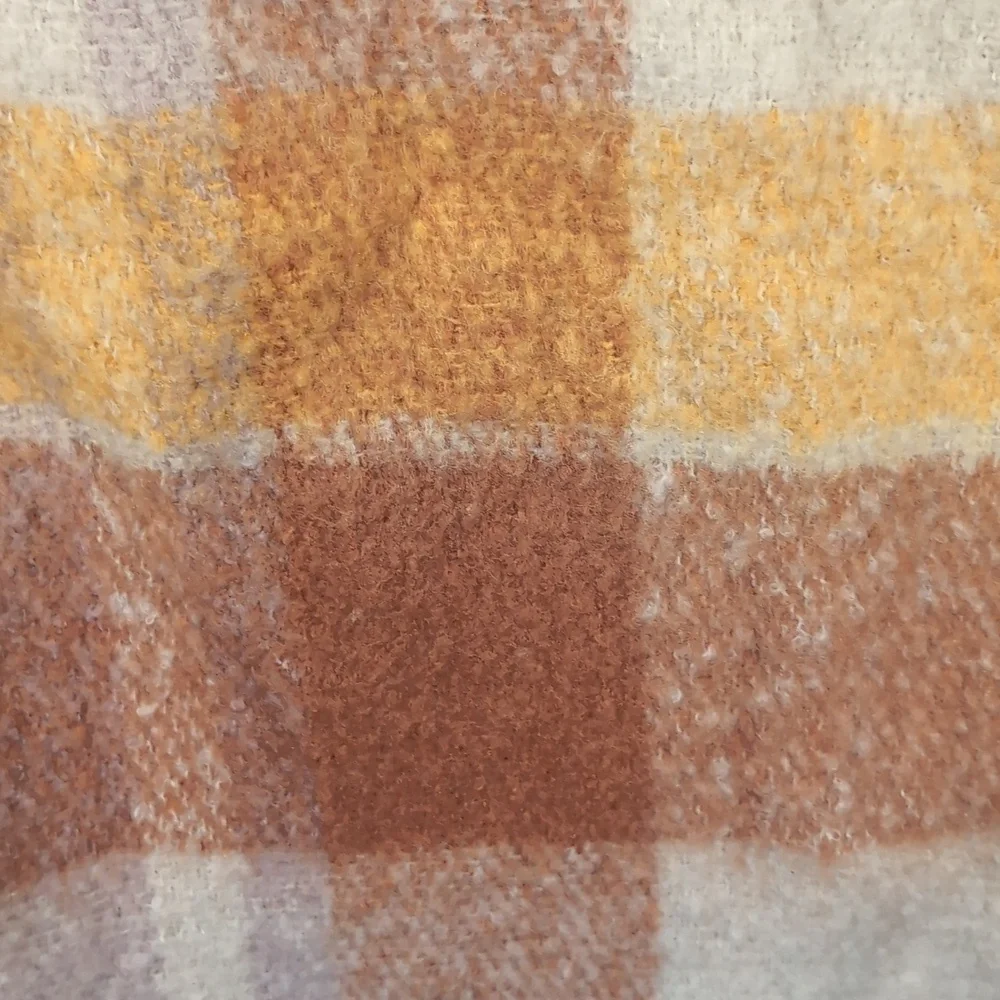 Steve Madden Plaid Blanket Scarf | Oversized Cozy Wrap | Orange & Brown Tones